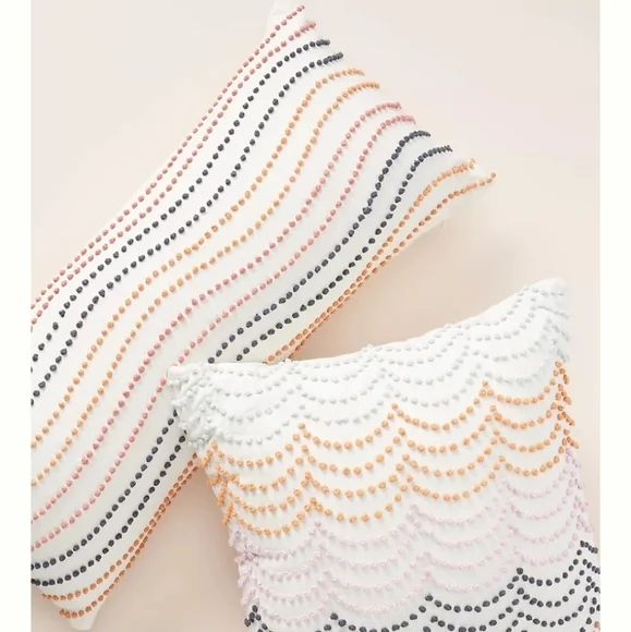 Anthropologie Rainbow-Striped Embroidered Pillow